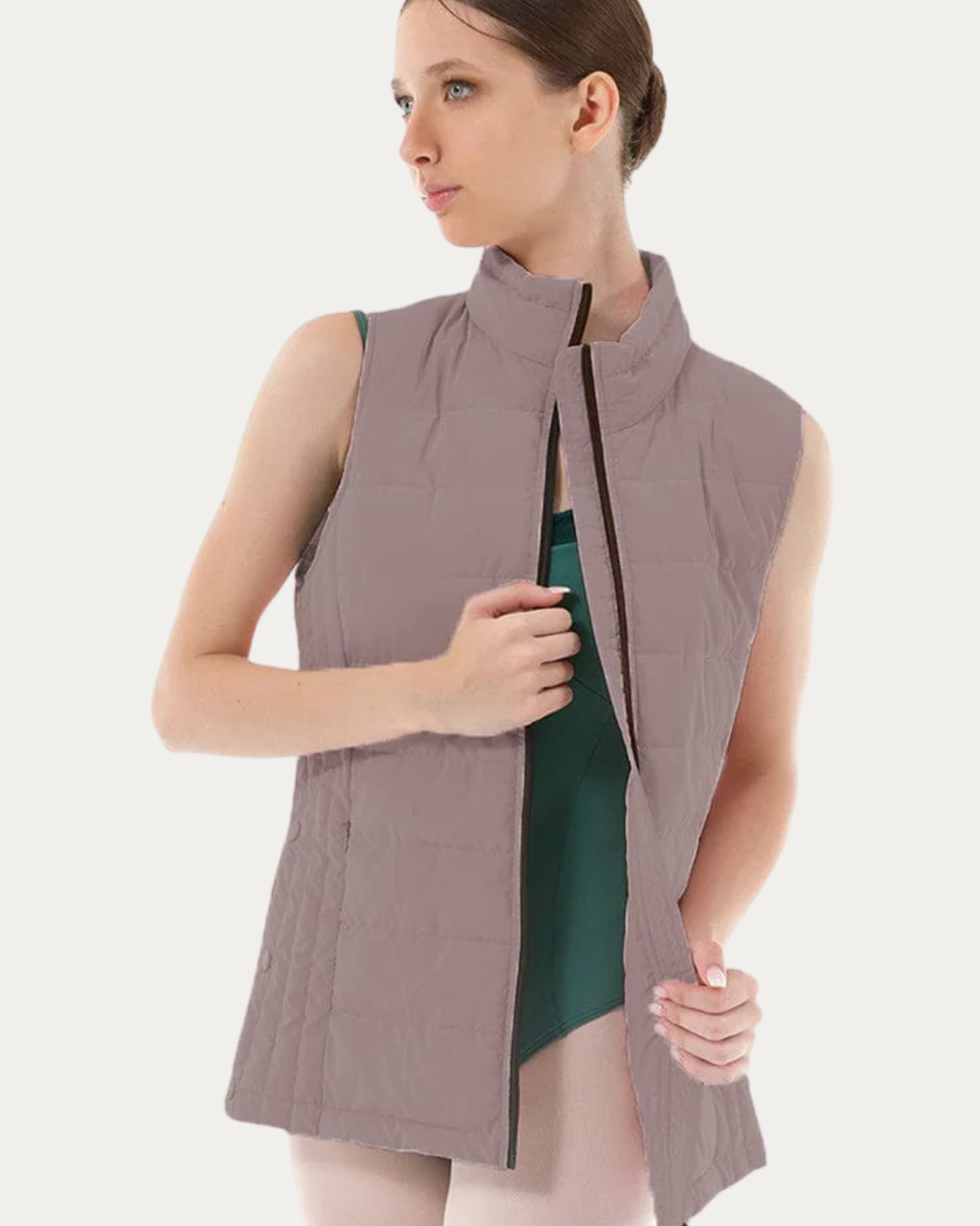 Nikolay Coffee Cloud Vest – Lightweight Down Vest for Dancers